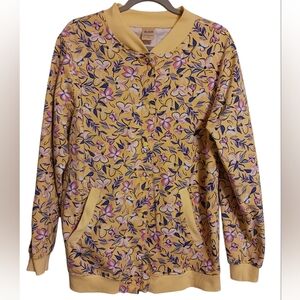 WOMEN'S VINTAGE BLAIR FLORAL LIGHTWEIGHT BUTTON-UP YELLOW SWEATER/JACKET SIZE M